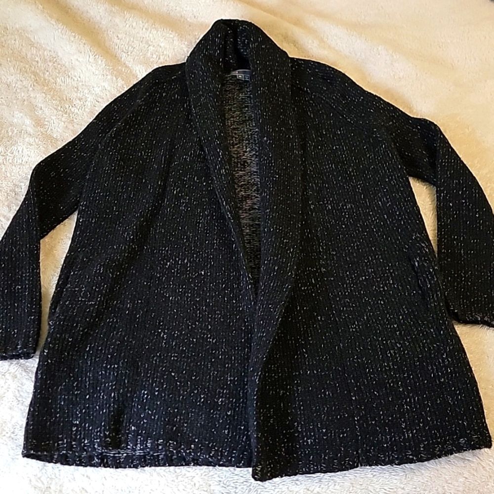 Vince duster sweater with pockets wool silk cashmere blend black donegal‎ sz XS